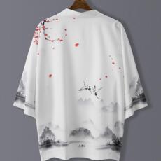 Старинное пальто 夏季和服个性创意山水画印花七分袖衬衫改良和服开衫宽松男女羽织