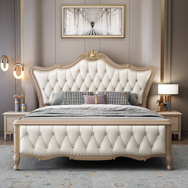 American bed solid wood bed light luxury 1 8 m 1 5m master bedroom double bed soft package modern simple high box storage wedding bed