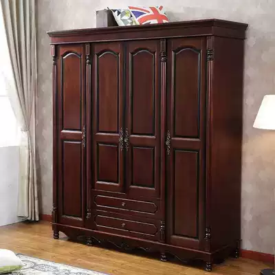 American wardrobe modern simple four door with Drawer Wardrobe European solid wood swing door cabinet bedroom home wardrobe