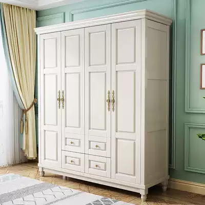 American light luxury solid wood wardrobe open door wardrobe three door four door simple modern master bedroom European storage cabinet