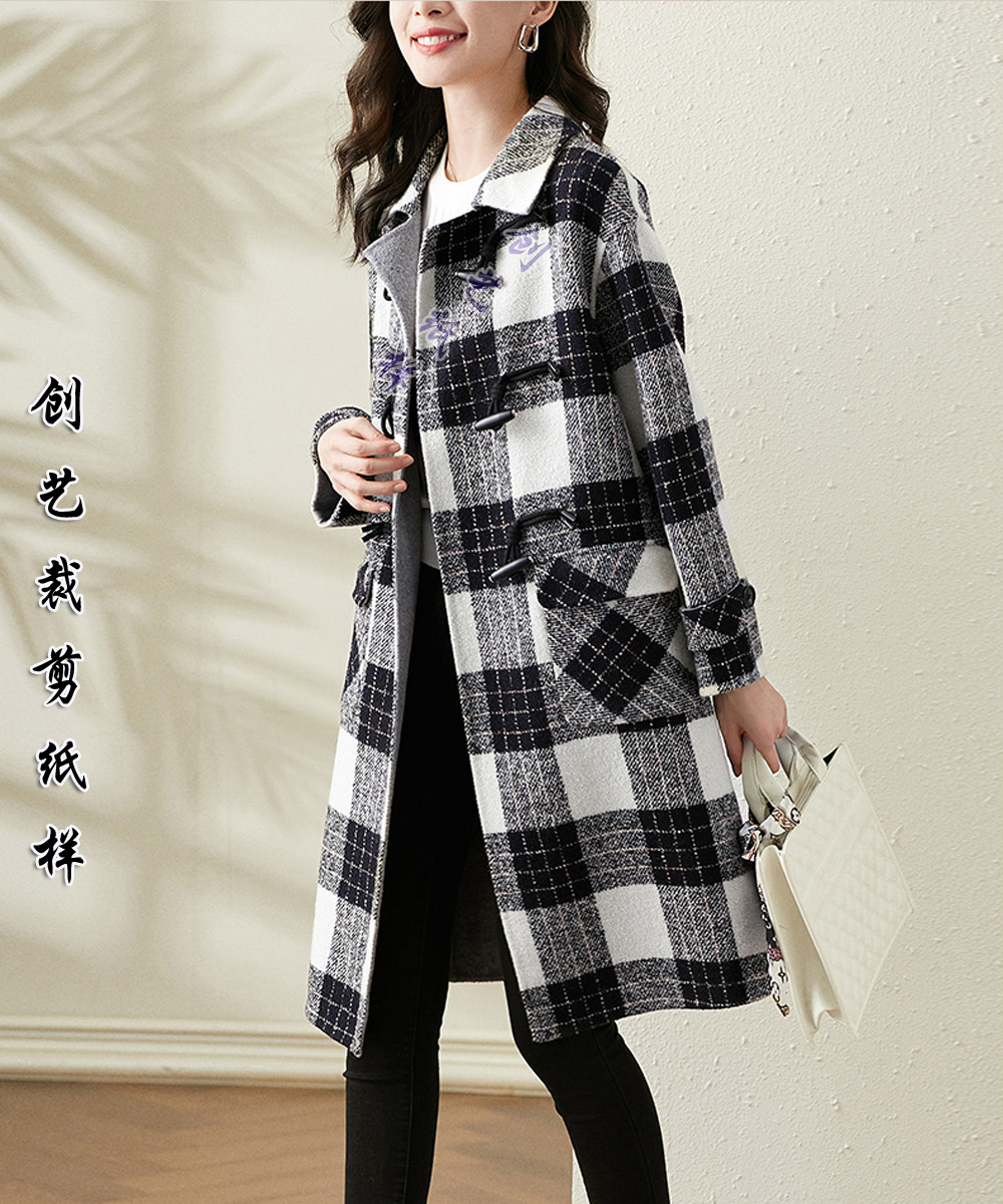 Paper pattern Q340 plaid double-sided cashmere coat women's autumn and winter loose wool coat clothing cutting and making clothes