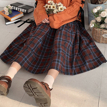 LIFEGIRL original autumn and winter new plaid skirt autumn and winter womens Japanese retro cotton knee-length skirt