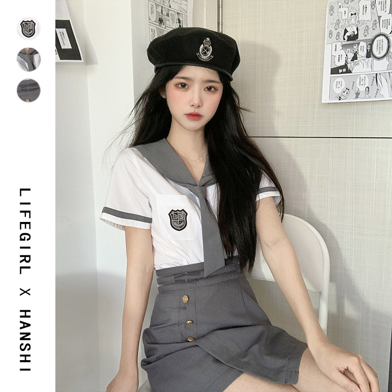 (LIFE GIRL) Original * FIRST GENERATION KOREAN STYLE UNIFORM SHORT SLEEVE COLLEGE WIND SUIT Slim Pure Desire
