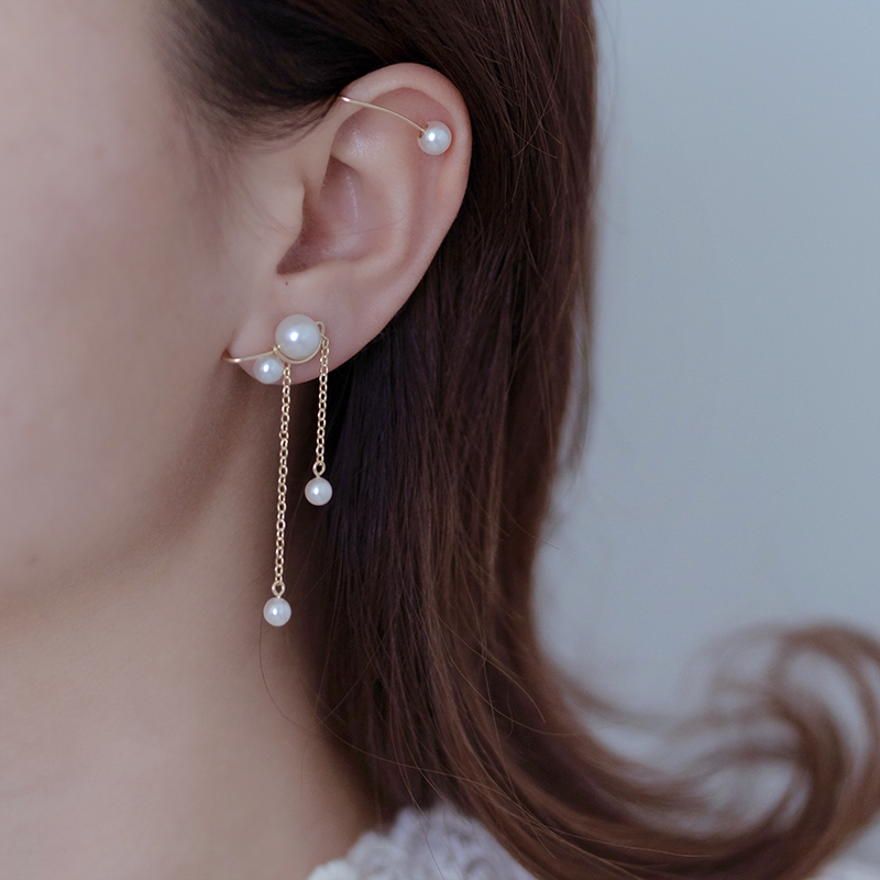 TIME natural pearl pierced earrings ear pin wedding banquet high-end retro antique light luxury earrings gift