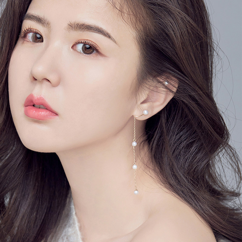 TIME original no need for pierced gypsophila pearl ear clips long version show face thin ear-hook ear-hook tassel earrings