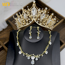 2020 new bridal headdress three-piece set crown necklace set golden wedding fairy hair ornaments wedding accessories