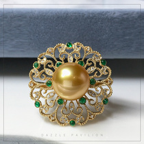 Philippine gold bead ring Natural seawater pearl 18K gold Diamond Emerald Romantic charming jewelry