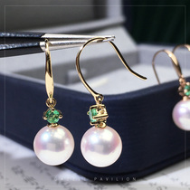 Japan AKOYA natural bad water pearl earrings ear hook emerald beads exquisite cute fashion gift