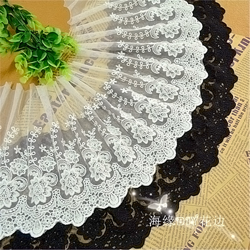 Hot selling quality handmade diy27863 Black and white embryoses Embroidered Pure Cotton Soft Net Yarn Lace Lace Accessories