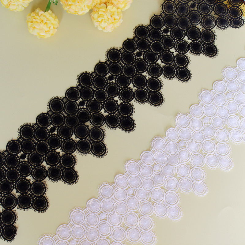 Black and white polyester silk thread embroidery water-soluble lace accessories diy clothing skirt fabric decorative lace material