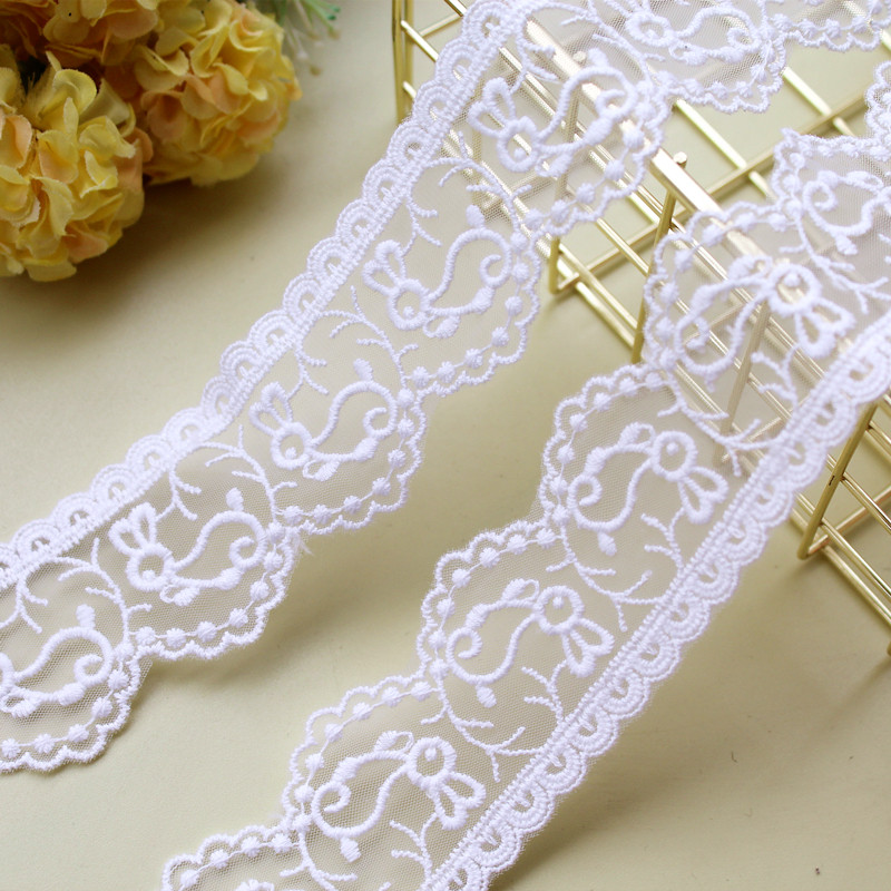 Handmade diy clothing lace accessories off-white mesh embroidery white rabbit lace decoration width 4cm