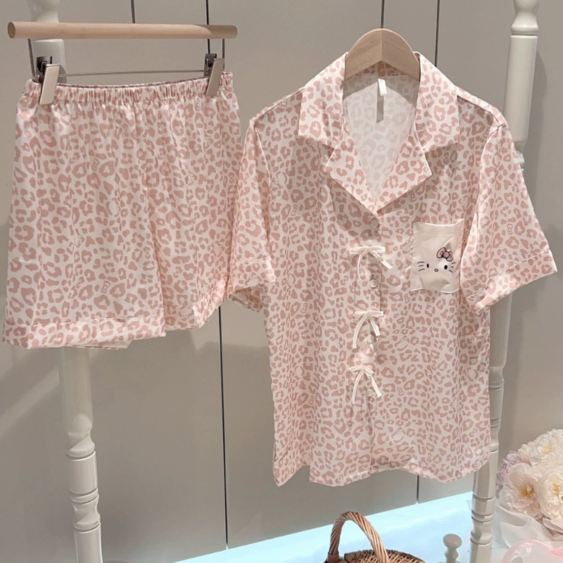[Light Luxury Leopard Print] Beast Style New Home Wear Leopard Print Kt Short Sleeve Set, Can Be Worn Outside, Thin Pajamas for Women