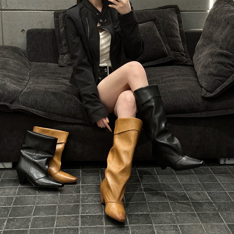H55 Women's Shoes New Model Shiny Leather High-End Oil Wax Texture Kitten Heel Elegant Long Boots That Make Legs Look Slimmer and Are Suitable for All Leg Sizes Fashion Boots H55 Women's Shoes New Model Shiny Leather High-End Oil Wax Texture Kitten Heel Elegant Long Boots That Make Legs Look Slimmer and Are Suitable for All Leg Sizes Fashion Boots