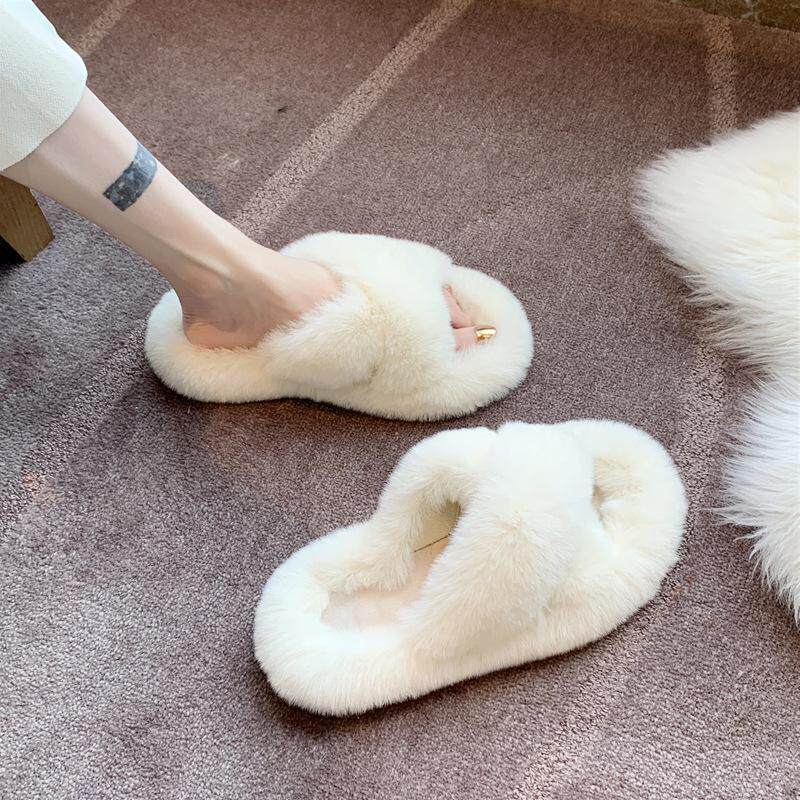 Japanese GP Fur Slippers Female Outwear 2020 New Tide Shoes Warm Plush Room Home Cotton Slippers