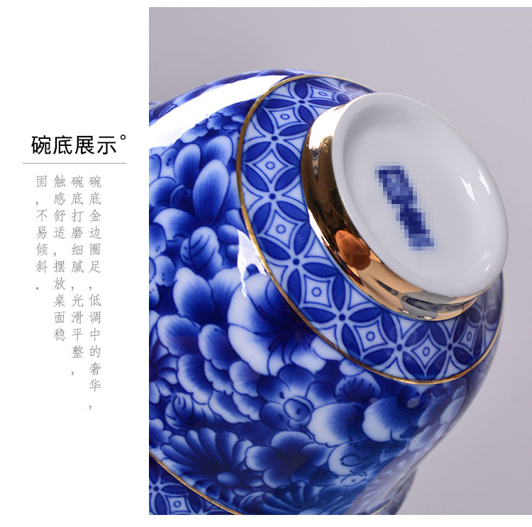 Chén đựng chén trà Ba mảnh nắp bát lớn Bộ bát trà gia dụng gốm sứ Jingdezhen Bộ bát sứ màu xanh trắng bình pha trà