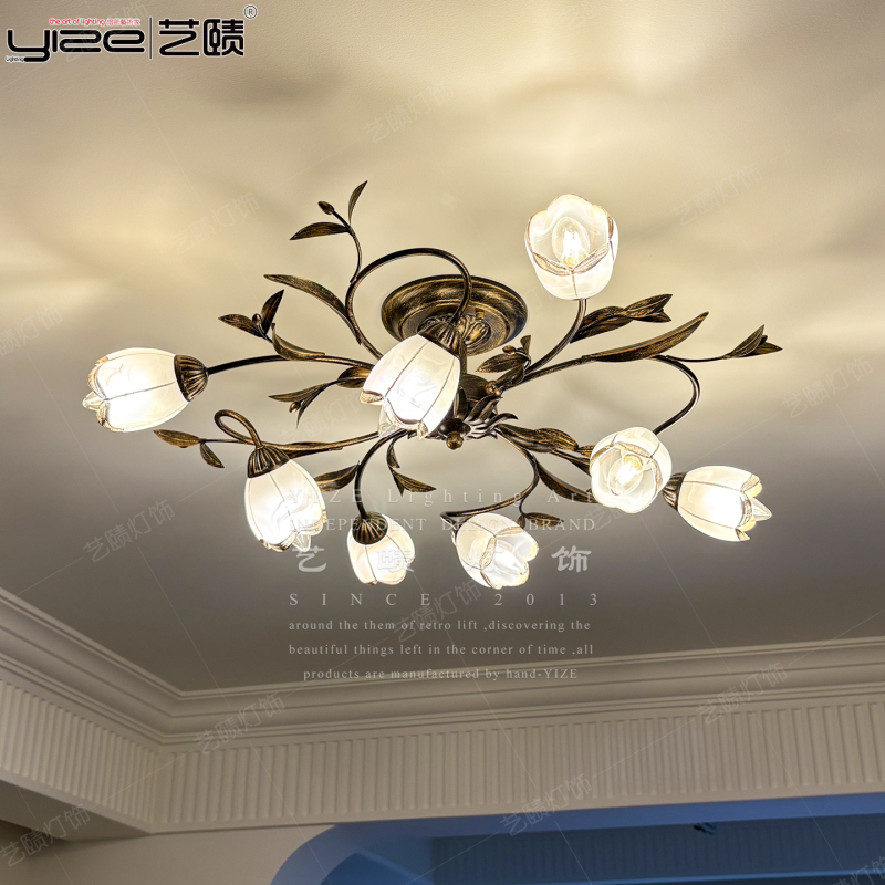 American-Style Pastoral Ceiling Lamp, Nordic-Style Retro Iron Art Floral Living Room Lamp, Bedroom Dining Room Lamp, Warm Floral Lighting American-Style Pastoral Ceiling Lamp, Nordic-Style Retro Iron Art Floral Living Room Lamp, Bedroom Dining Room Lamp, Warm Floral Lighting