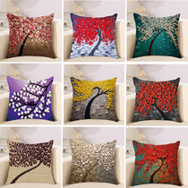 European Oil Painting Fortune Tree Pillow Cushion Cover Nordic Sofa Cushion Oil Painting Tree Linen Pillow Cover Removable and Washable