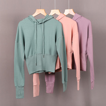 Autumn and winter sweatshirt sports coat womens short fitness clothes cotton tight end waist running hooded pullover top