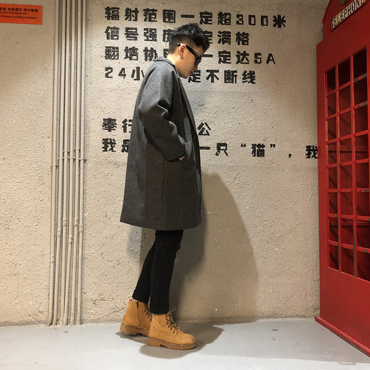 Freige Korean Style Casual Mid-Length Woolen Coat Casual Jacket Trendy Unisex