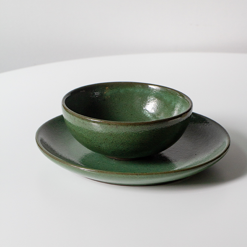 Vivian's Pottery House Mint Green Bowl and Plate Set Home Use Vintage Ceramic Tableware Creative Flat Plate Western Food Plate