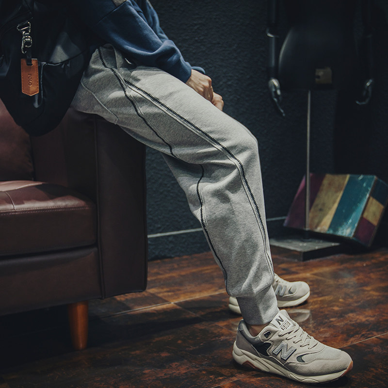 Spring Grey Sweatpants Male loose Chains Foot Sports Pants Large Size size Fat Casual Pants Tide Spring Autumn