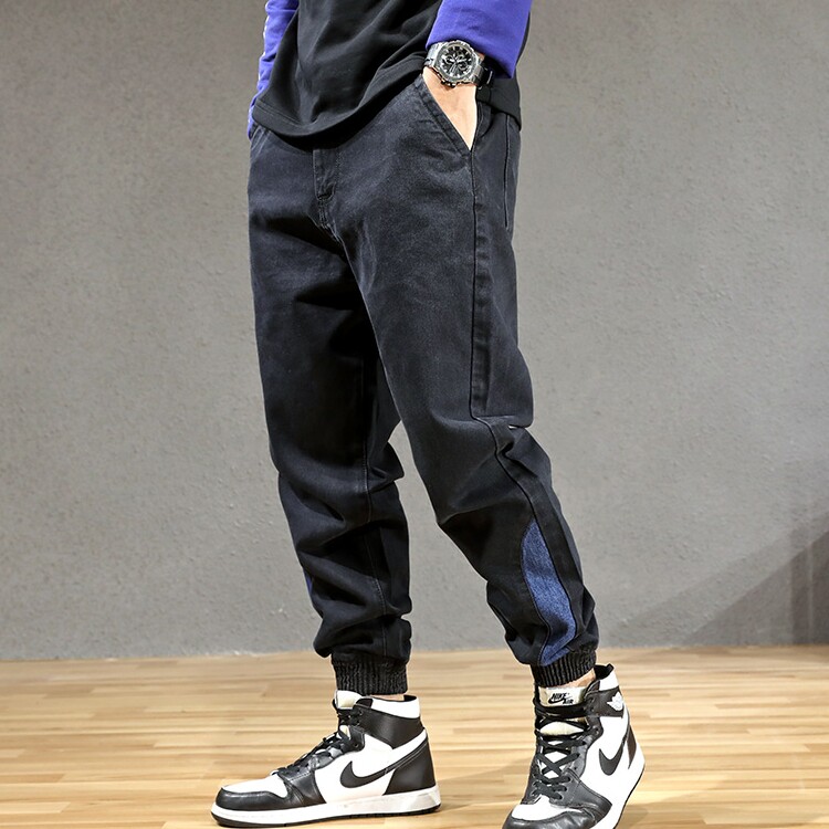 Autumn black jeans men's loose tide brand large size leg pants fat leg trend Harun trousers trend