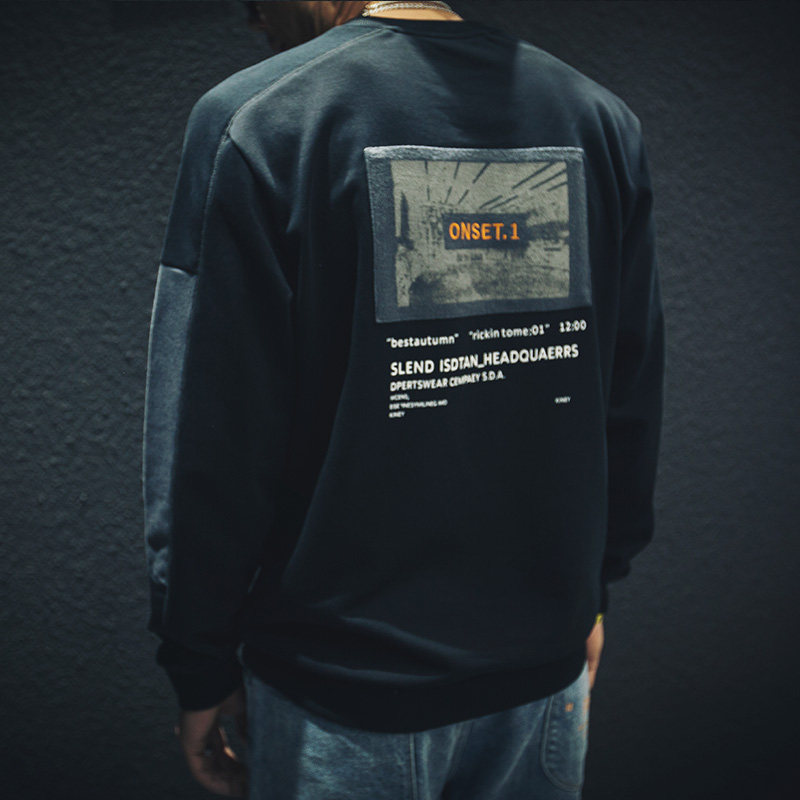 Spring round neckline printed thick cotton T male loose tide card ins large size blouses blouses fat and fatter Gats to increase the spring and autumn coat tide