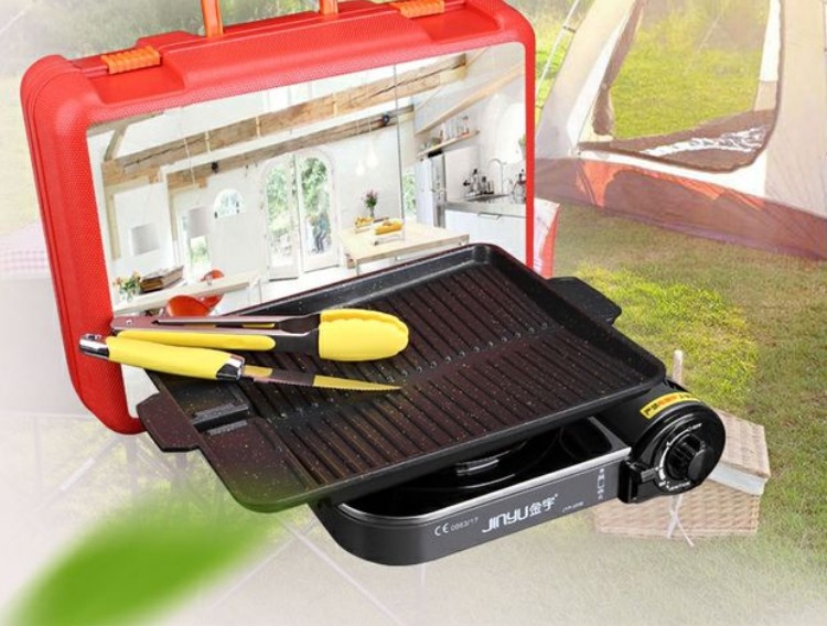 Mới Jinyu Thẻ di động Lò nướng BBQ ngoài trời Đặt cắm trại Thực phẩm Gas Gas Cooker - Bếp lò / bộ đồ ăn / đồ nướng dã ngoại bếp nướng ga mini