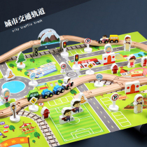 Childrens assembly railcar toys wooden cars traffic signs small class boys kindergarten in the Banyi Zone