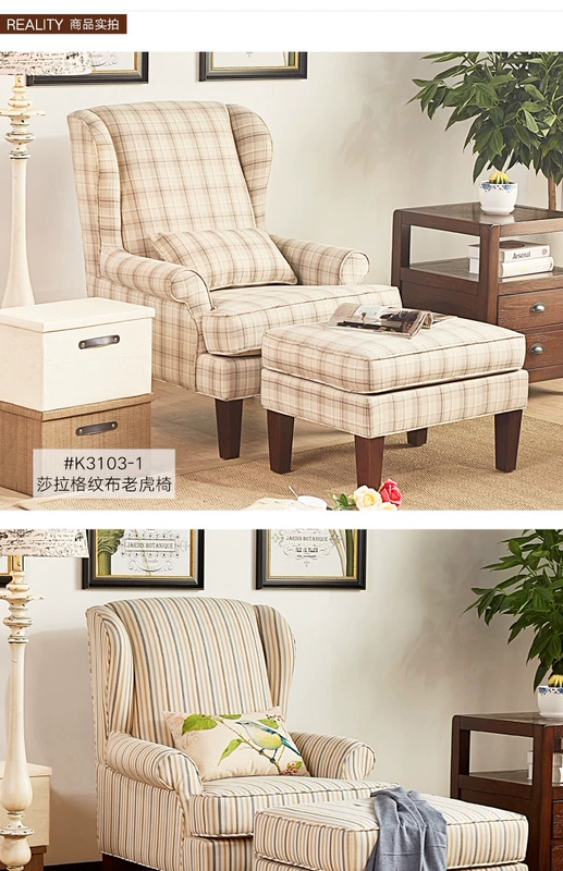 HH Mỹ đất nước đơn sofa ghế hổ căn hộ nhỏ phòng khách phòng ngủ phòng chờ ghế cotton vải lanh lưới băng ghế - Ghế sô pha