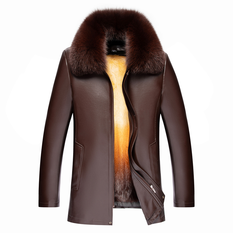Winter Henning Middle aged genuine leather leather clothing male daddy Sheep Leather Leather Jacket Thickened Gold Mink Fur Coats