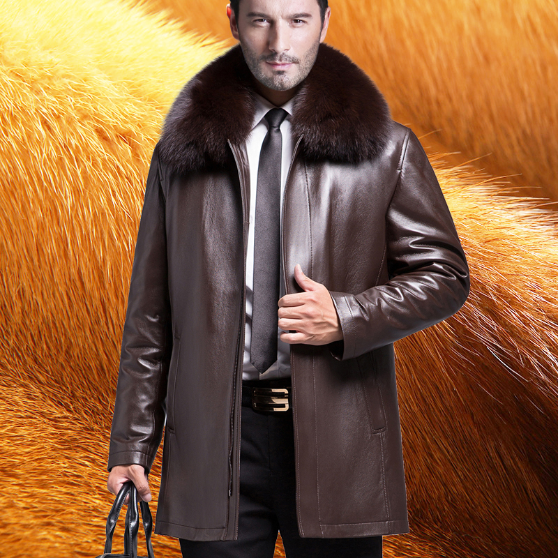 Winter clothing Hainen mid-aged genuine leather leather clothing male glint thickened sheep leather jacket daddy dress mink fur coat grass jacket