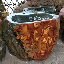 Yard Pai natural stone carved floor tow bucket family floor wash basin Green end mop pool end inkstone