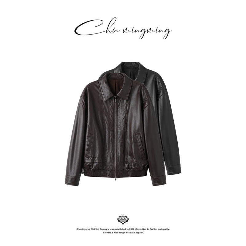 Chu Chuniu【Ancient Style】New Zealand Imported Sheepskin 2026 New Model Women's Long-Sleeve Zip-Up Leather Jacket Chu Chuniu【Ancient Style】New Zealand Imported Sheepskin 2026 New Model Women's Long-Sleeve Zip-Up Leather Jacket