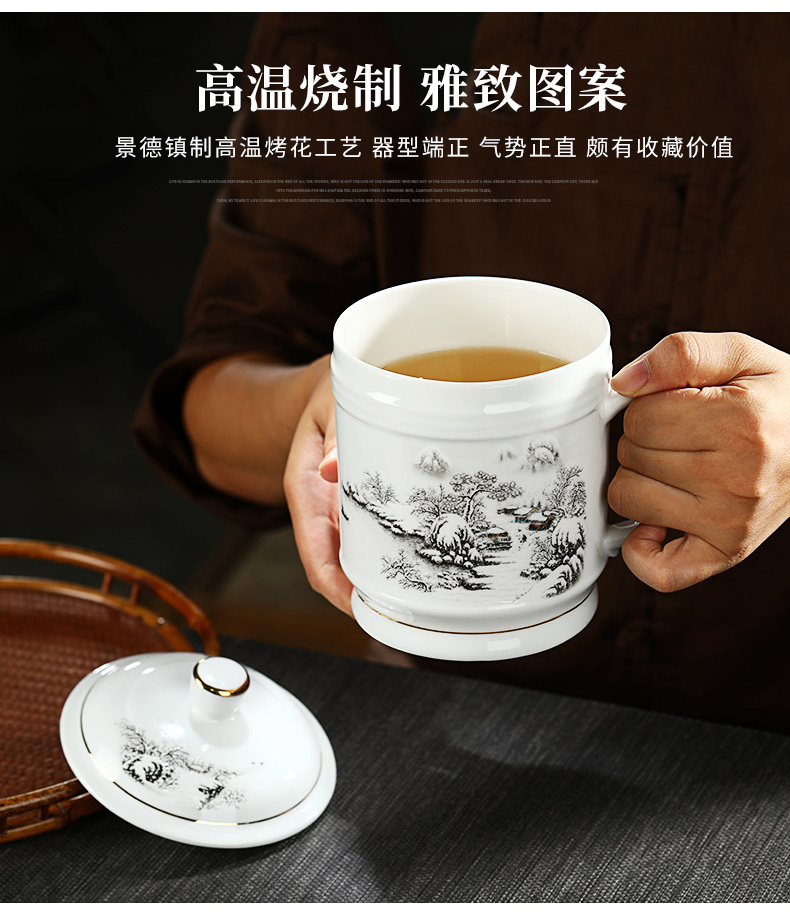 Jingdezhen ceramic cups with cover household large - capacity glass tea cup handle business office cup can be customized