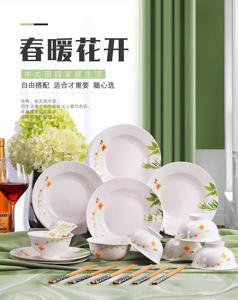 The Spring flowers, DIY free collocation with tableware suit jingdezhen ceramic tableware dishes suit household dish dish