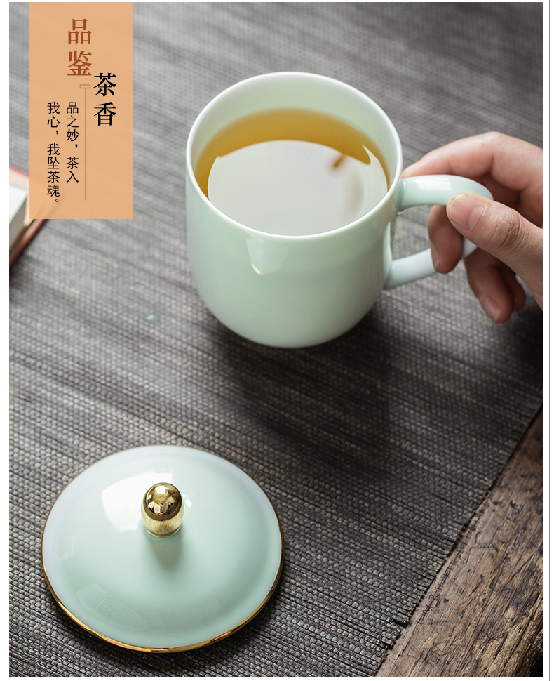 Jingdezhen ceramic cups with cover household ipads porcelain cup cup cyan gold mark cup custom office meeting