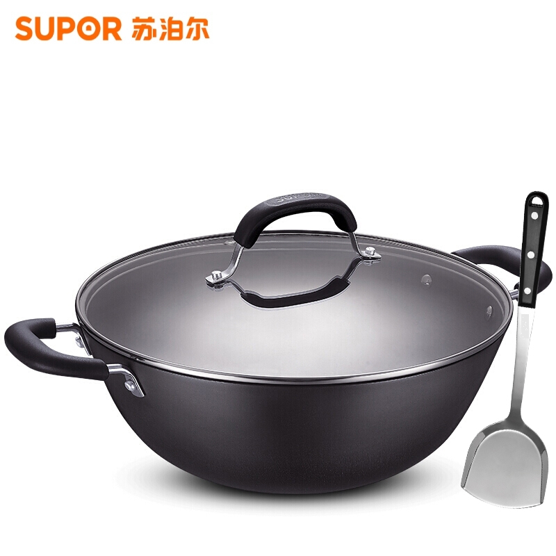 Supoir double ear cast-iron pan raw iron pan old large iron pan frying pan traditional home without coating frying pan