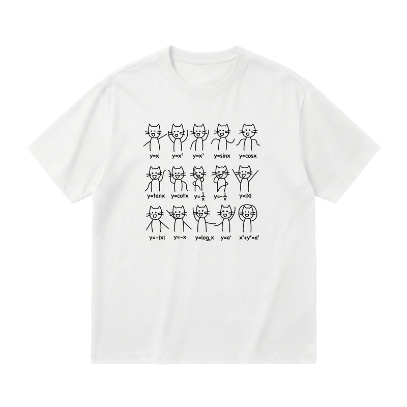 Math Function Cat T-Shirt, Exclusive for Science Students, Fun and Quirky, Unisex, Summer Loose Short-Sleeve Cotton