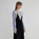 UPP dress two-piece set for women layered velvet French suspender long skirt + lantern sleeve Tencel shirt suit skirt