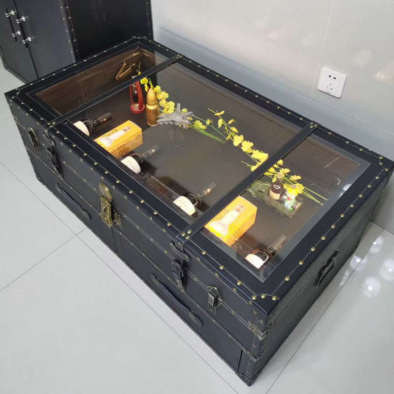 European-Style Retro Store Display Cabinet Table Tempered Glass Table Leather Box Size Personalized Creative Bar Large Coffee Table