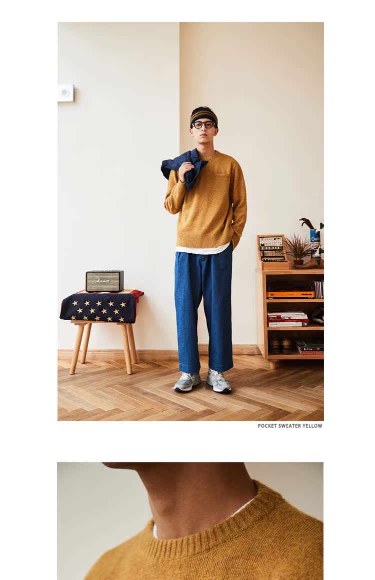 XEMZ 18AW Áo len len Vintage nhiều màu Joker Classic Pocket Wool Sweater quần áo nam