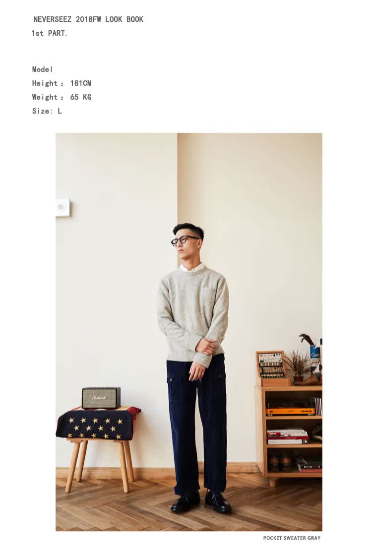 XEMZ 18AW Áo len len Vintage nhiều màu Joker Classic Pocket Wool Sweater quần áo nam