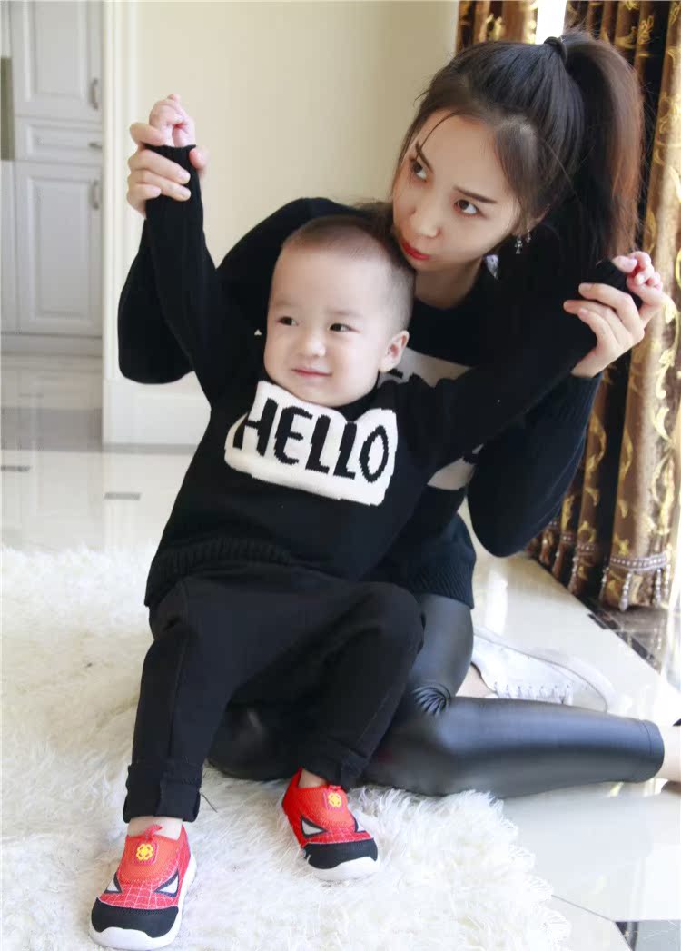 Áo len mẹ-con 2018 thu đông mới của gia đình ba áo len dày đan thư mẹ và con gái quần đẹp cho cả gia đình