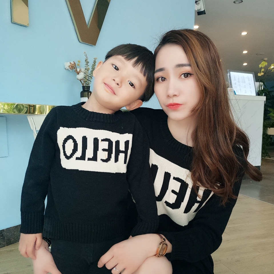 Áo len mẹ-con 2018 thu đông mới của gia đình ba áo len dày đan thư mẹ và con gái quần đẹp cho cả gia đình