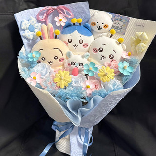 Niedlicher chiikawa xiaohachi-blumenstrauß, usaki-puppe, fertige simulationsblume, praktisches geburtstags-weihnachtsgeschenk