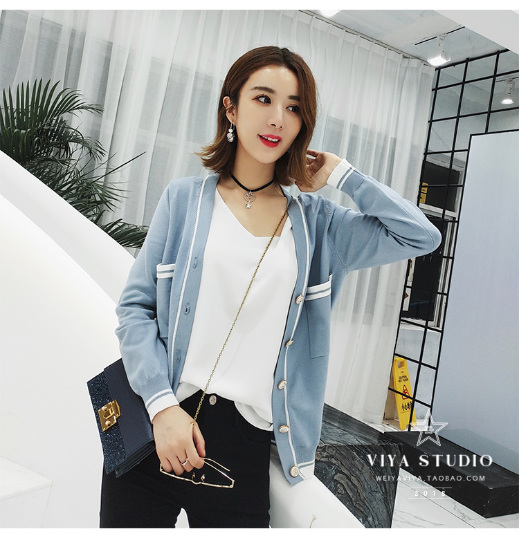 薇娅 viya tùy chỉnh mùa thu mới mã hóa ba màu đan áo khoác qss005978 áo len thổ cẩm