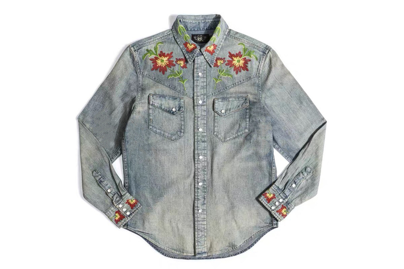 Rl Musician Denim Shirt Embroidered Floral Denim Shirt