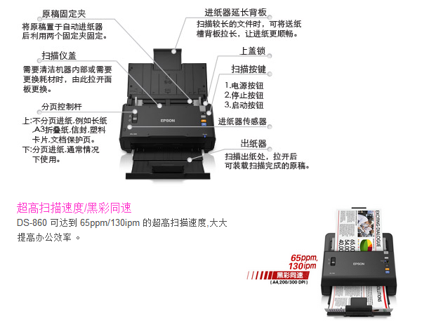 Epson Epson DS-860 Định dạng A4 siêu tốc độ nạp giấy tài liệu màu Máy quét tự động quét nhiều trang một lần nhấp PDF Quản lý tập tin xử lý dữ liệu JPEG - Máy quét