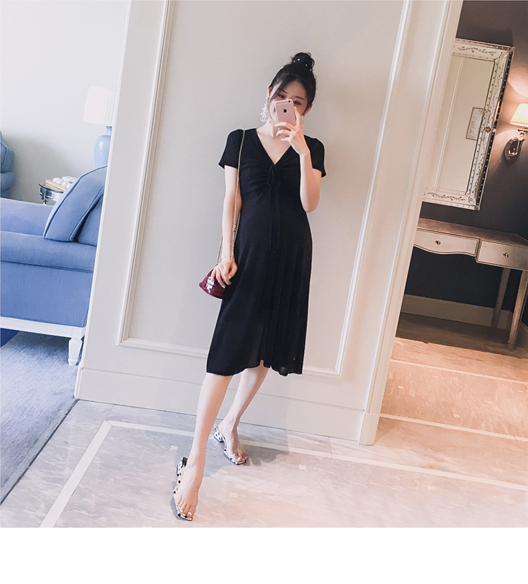 Thai sản mặc 2018 mùa hè mới Hàn Quốc phiên bản của v- cổ ren căng mỏng mỏng thời trang phụ nữ mang thai nóng mẹ ăn mặc đồ bộ bầu đẹp